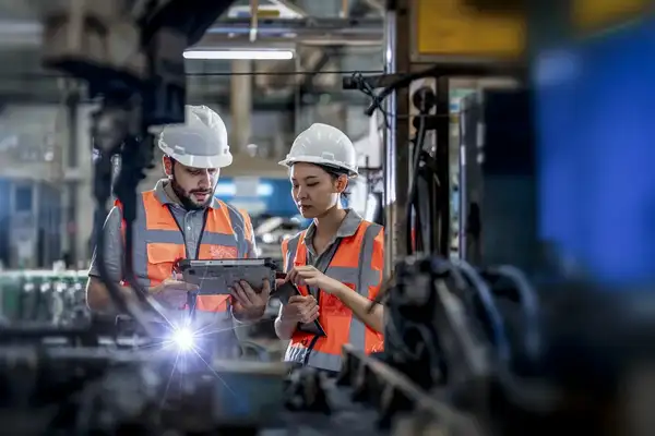 Engineers observing operations in a factory