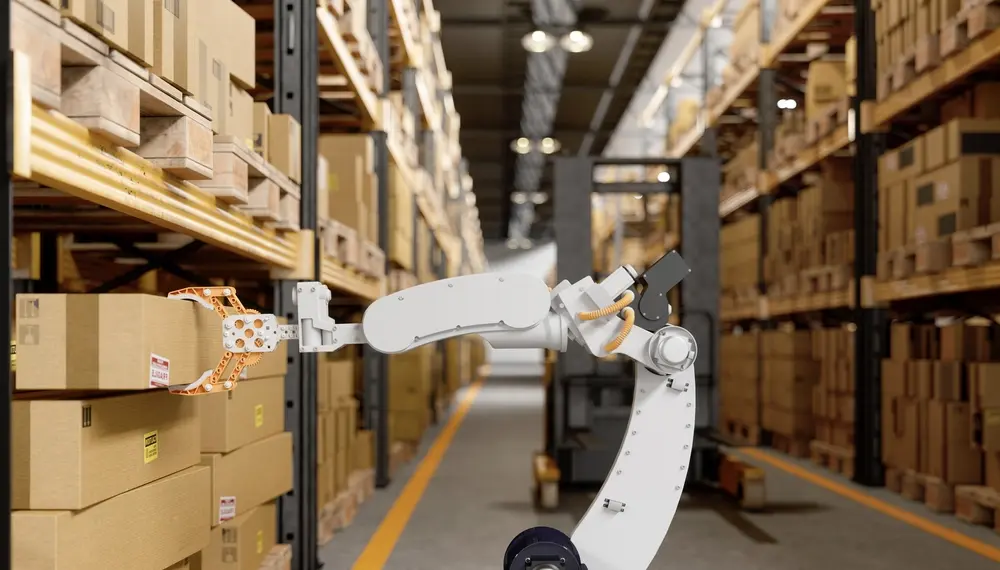 AI-powered robot in a warehouse 