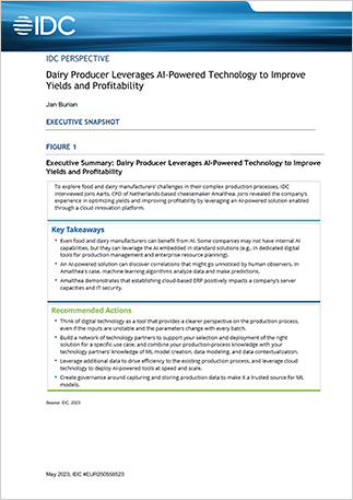 IDC perspective Dairy producer leverages
  AI powered technology to improve yields and profitability Analyst Report
  English 457px