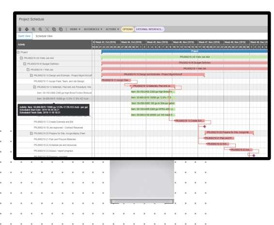 tableau de bord du calendrier du projet