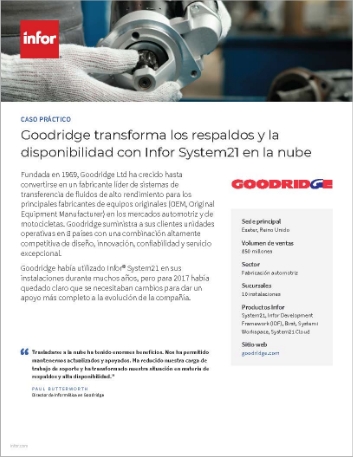 Goodridge transforms backup and   availability with Infor System21 in the Cloud Case Study Spanish LATAM 457px