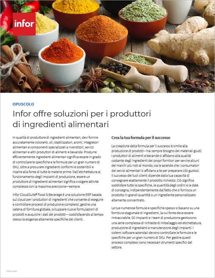 Infor delivers solutions for food
  ingredients manufacturers Brochure Italian 457px