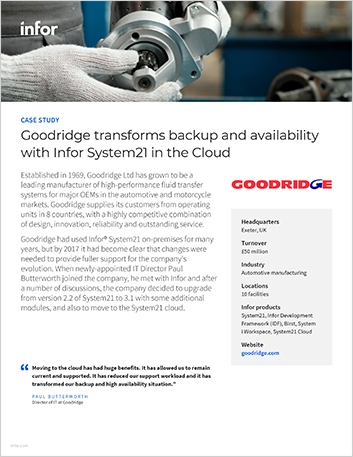 Goodridge transforms backup and availability with Infor System21 in the Cloud Case Study English