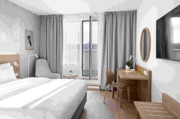 rendering of the inside of a hotel room