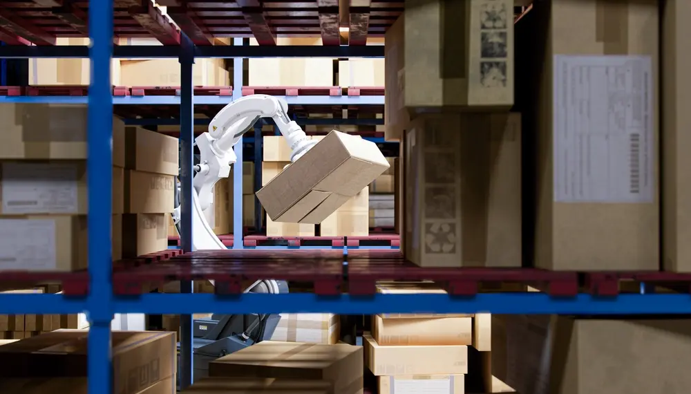Robotic arm in a warehouse