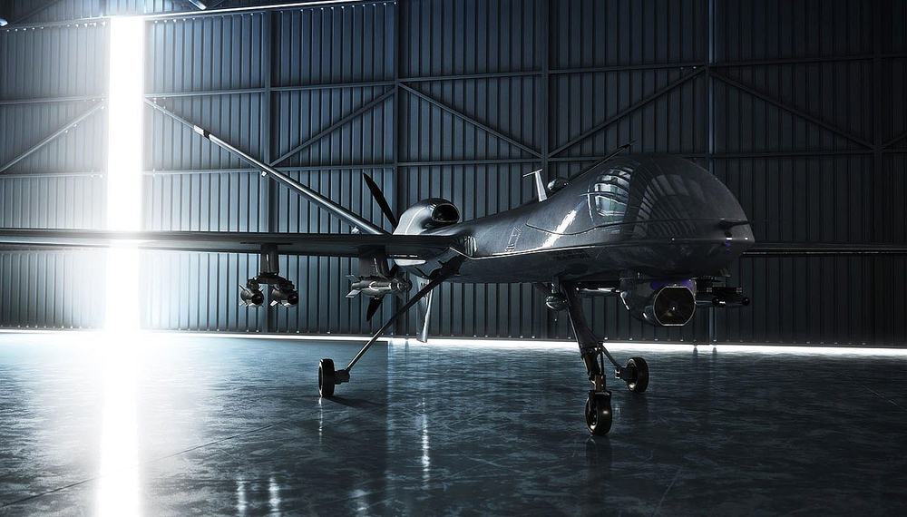 black airplane in hanger