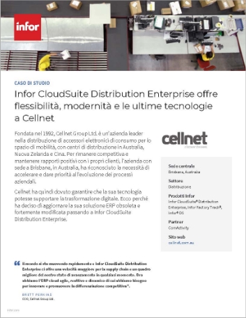 Infor CloudSuite Distribution Enterprise
  brings flexibility modernization and the latest technologies to Cellnet Case
  Study Italian 457px