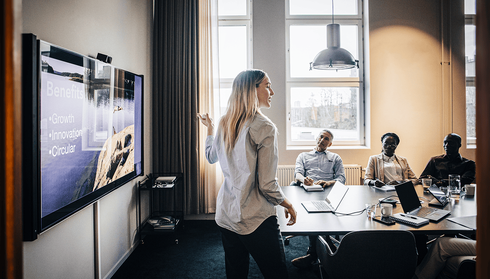 Person giving a presentation in an office