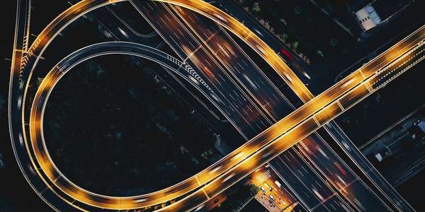 traffic on a bridge at night