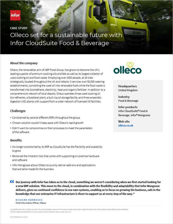 Olleco set for a sustainable future with Infor CloudSuite Food n Beverage Case Study English 457px