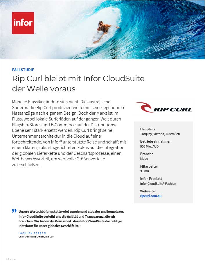 Rip Curl stays ahead of the wave with
  Infor CloudSuite Case Study German 457px