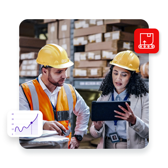 Warehouse, tablet and people teamwork for storage, inventory and supply chain management for b2b distribution
