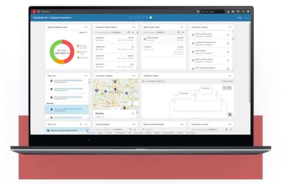 Uma captura de tela das soluções Infor ERP exibindo um painel e análise de negócios.