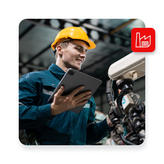 Robotic engineer automatic mechanic checking quality system of automation robot arms machine in factory. Service programming machinery welding robots in production at factory industry.