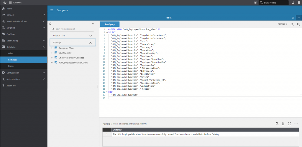 Screenshot of Infor ION Compass view