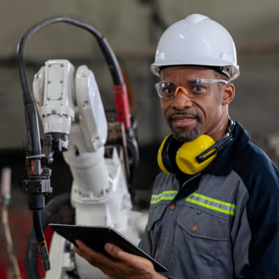 engineer diagnosing machine