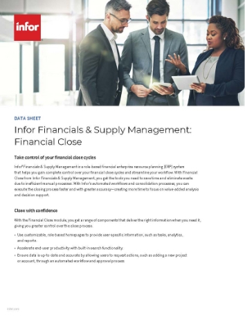 Infor Financials and Supply Management Financial Close Data Sheet English