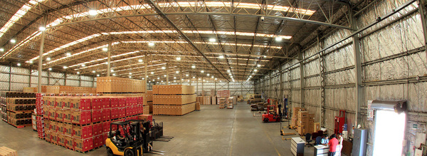 warehouse interior crates forklifts