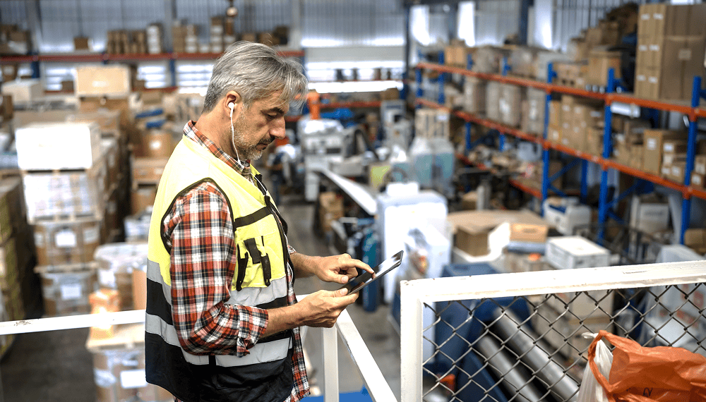 Employee checking goods in warehouse