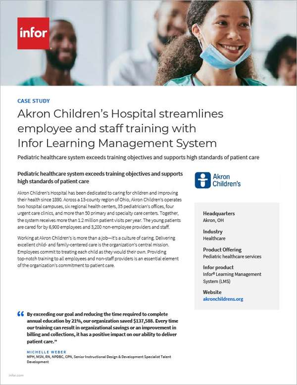 Akron Childrens Hospital streamlines
  employee and staff training with Infor LMS Case Study English 457px