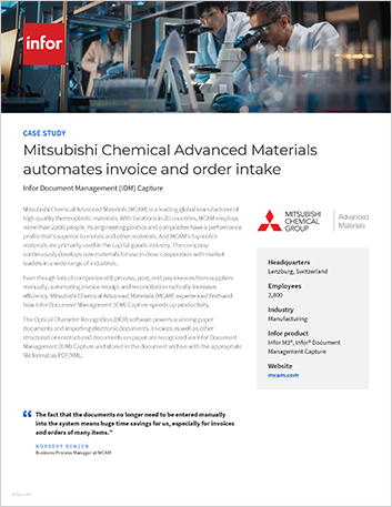 Mitsubishi Chemical Advanced Materials Case Study Infor M3 Infor Document Management Capture Manufacturing EMEA   English