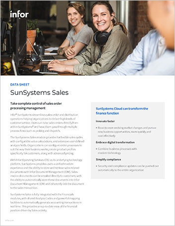 SunSystems sales data sheet