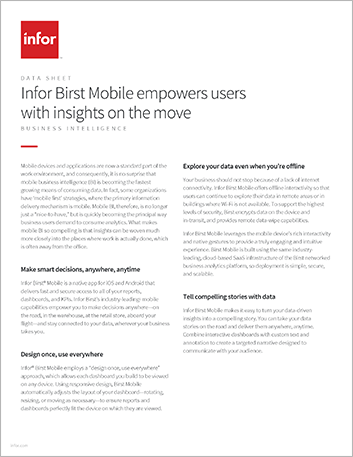Infor Birst Mobile empowers users wiinsights on the move Data Sheet English
