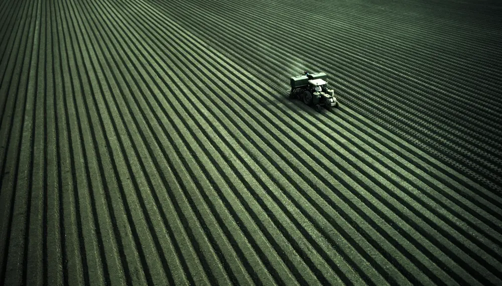 Dei trattori durante la semina