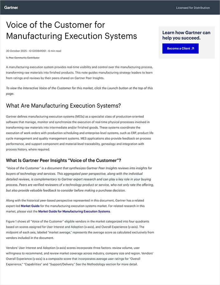 MES Gartner Peer Insights Customers Choice