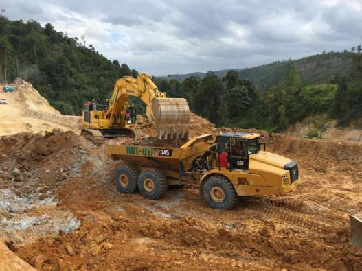 Excavator and truck in mine