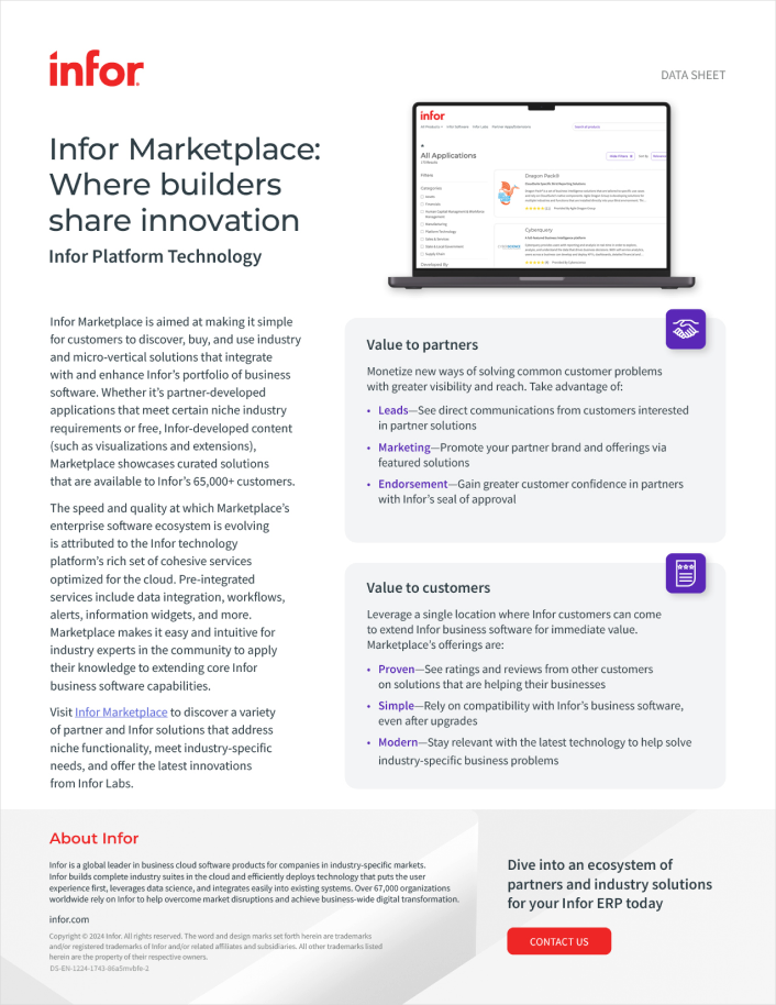 Infor Marketplace Where builders share innovation Data Sheet   English   