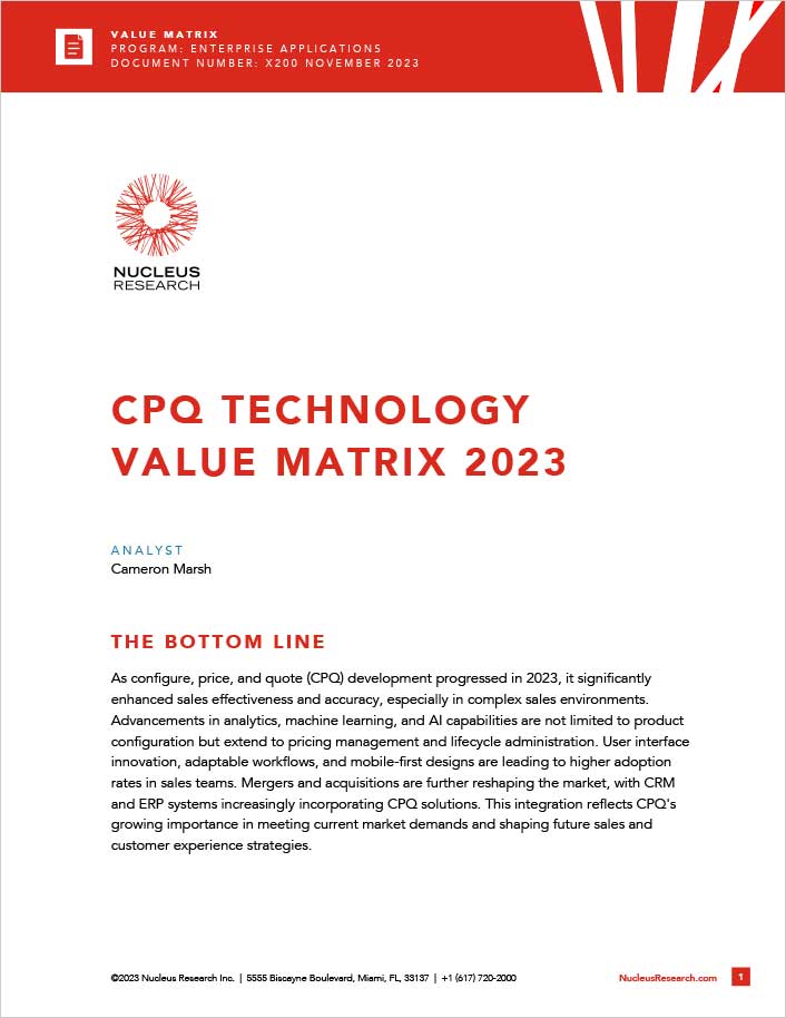 Nucleus CPQ Technology Value Matrix 2022
  Analyst Report English 457px
