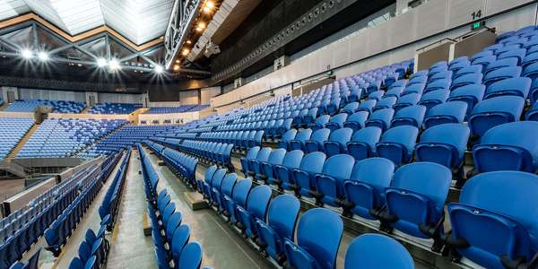 Camatic Seating stadium rows of blue seats