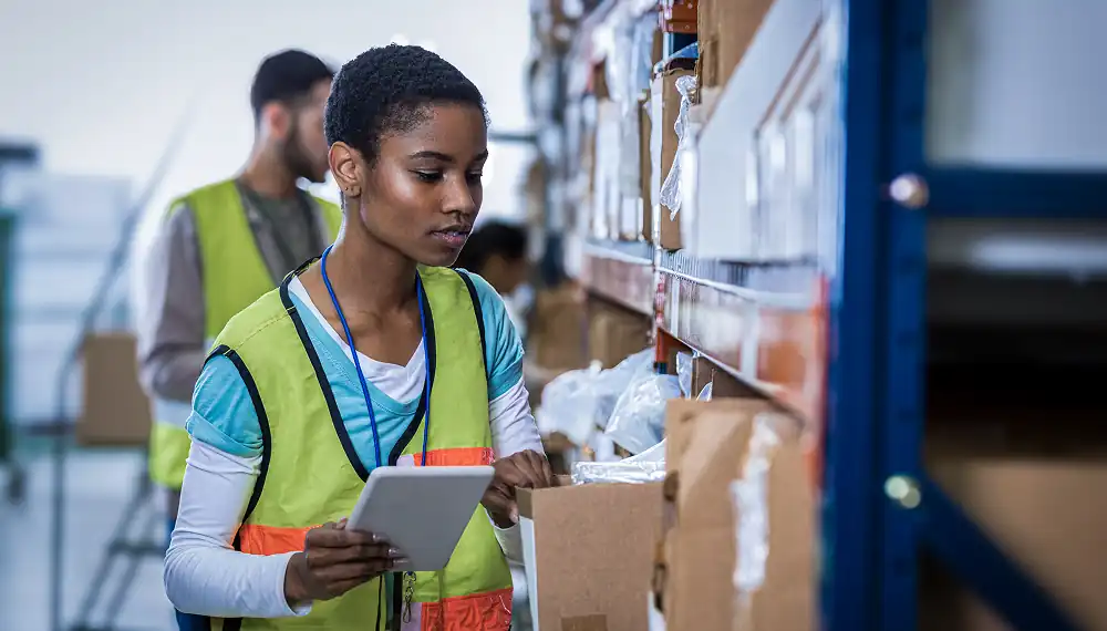 Manager doing inventory in a warehouse