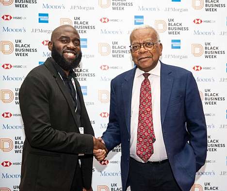 Raphael Sofoluke, founder of UK Black Business Week, with keynote speaker Sir Trevor McDonald