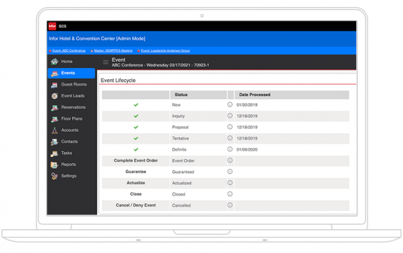 Captura de tela da interface do usuário da solução intuitiva de gestão de eventos Infor SCS capacita os usuários.