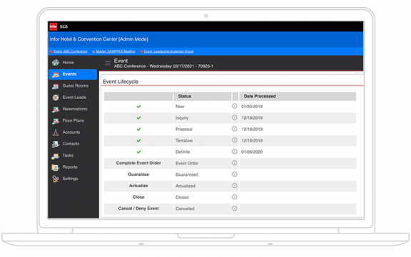 Infor SCS の直感的なイベント管理ソリューションソフトウェア UI のスクリーンショット。