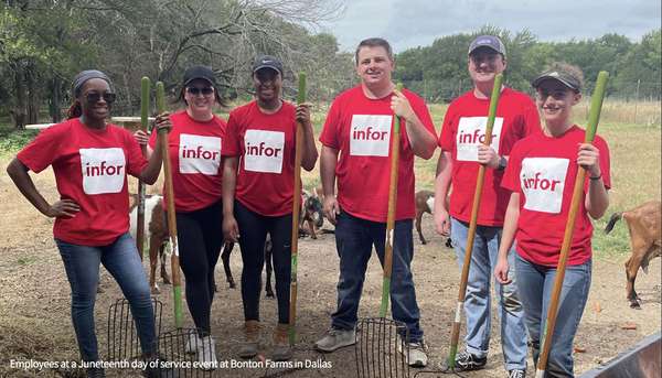 Employees at a Juneteenth day of service event at Bonton Farms in Dallas