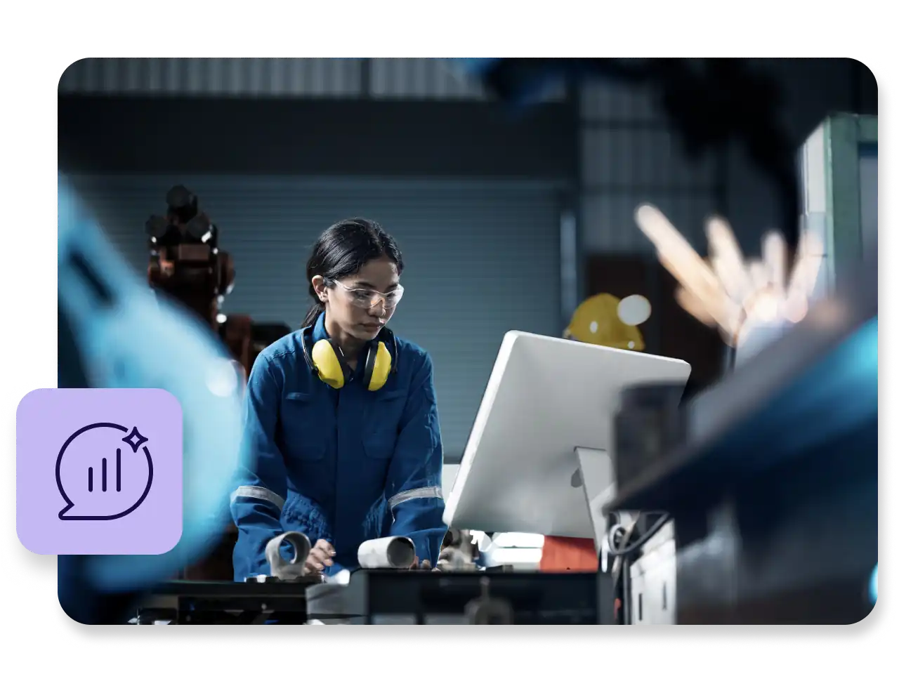 Female industrial engineer working on a desktop computer