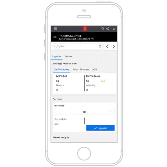 IU móvel de gestão de receita para hotéis