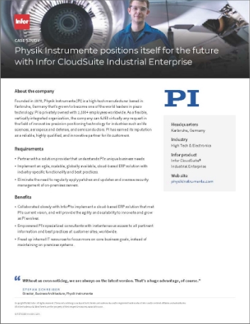 Physik Instrumente positions itself for
  the future with Infor CloudSuite Industrial Enterprise Case Study English
  457px