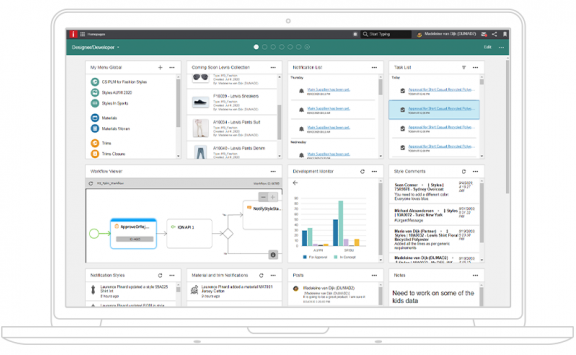 Snímek obrazovky domovské stránky Infor CloudSuite Fashion a Infor PLM for Fashion