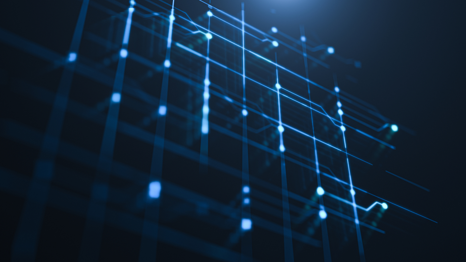A futuristic digital technology background featuring glowing blue circuit lines 