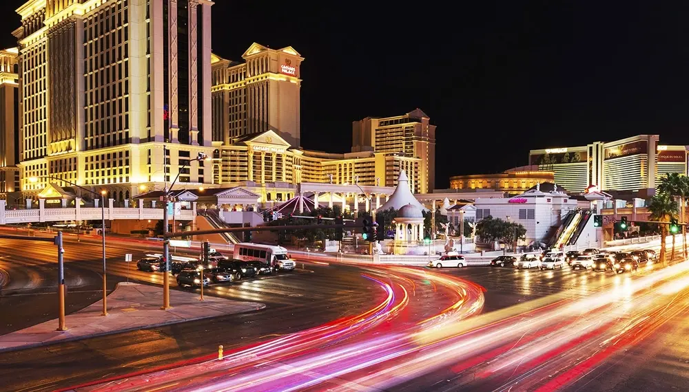 Las Vegas strip with several hotels and casinos