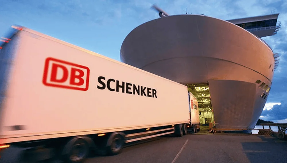 DB Schenker truck delivering cargo to a container ship