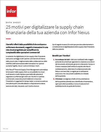 th 25 reasons to digitize your   financial supply chain with Infor Nexus Data Sheet Italian