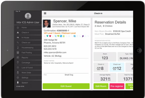 PMS systems for hotels CRM UI display screenshot