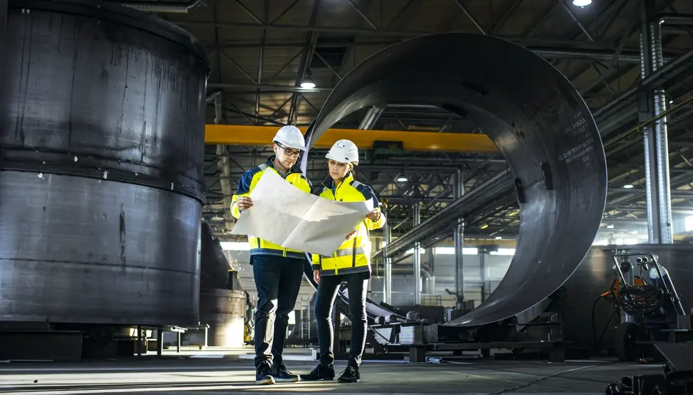 Ouvrier industriel en train de découper du métal