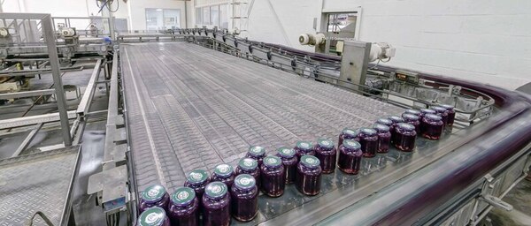 factory processing line purple jars