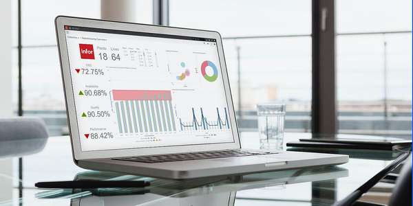 Laptop with a bar chart on office desk